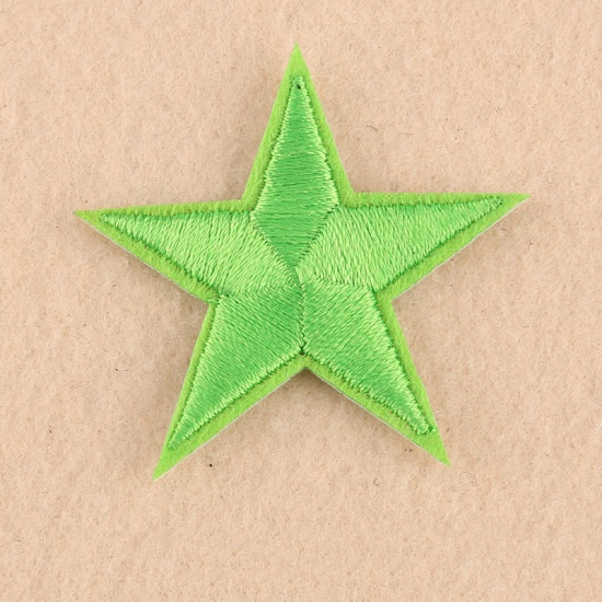 Picture of Fabric Iron On Patches Appliques (With Glue Back) Craft Green Pentagram Star 45mm(1 6/8") x 42mm(1 5/8"), 10 PCs