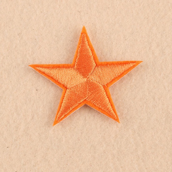 Picture of Fabric Iron On Patches Appliques (With Glue Back) Craft Orange Pentagram Star 44mm(1 6/8") x 42mm(1 5/8"), 10 PCs