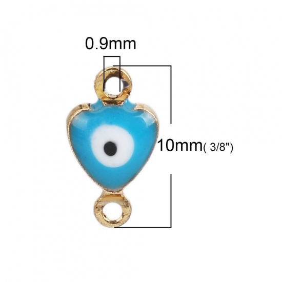 Picture of Brass Connectors Heart Gold Plated Black Evil Eye Enamel 10mm( 3/8") x 6mm( 2/8"), 10 PCs