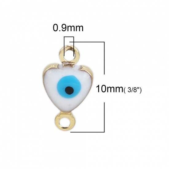 Picture of Brass Connectors Heart Gold Plated Black Evil Eye Enamel 10mm( 3/8") x 6mm( 2/8"), 10 PCs