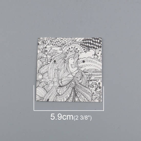 Immagine di Carta Cartoncini Espositori per Gioielli Quadrato Nero Principessa Disegno 59mm x 59mm, 50 Fogli