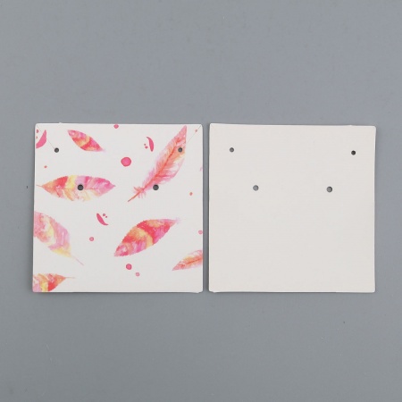 Bild von Papier Schmuck Samtkarten Quadrat Rosa mit Feder Muster 59mm x 59mm, 50 Blätter