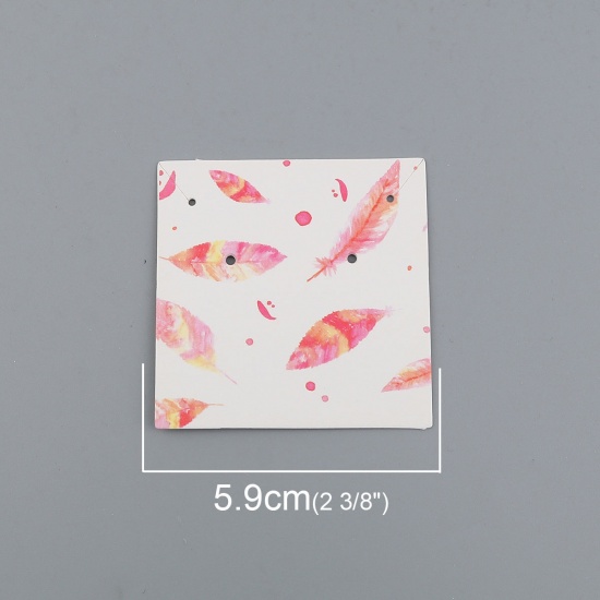 Immagine di Carta Cartoncini Espositori per Gioielli Quadrato Rosa Piuma Disegno 59mm x 59mm, 50 Fogli