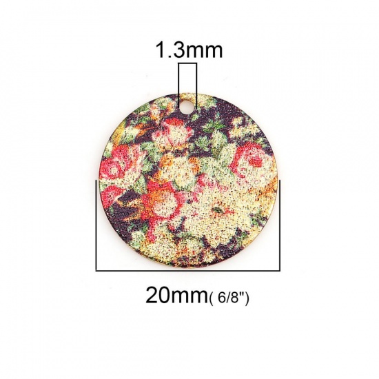 Picture of Zinc Based Alloy Enamel Painting Charms Round Gold Plated Green Sparkledust 20mm Dia., 10 PCs