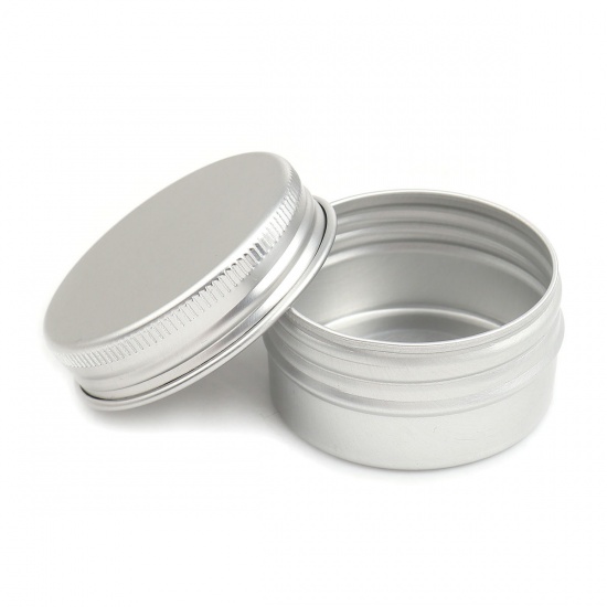 Picture of 30g Aluminum Cream Jar Container Empty Round Silver Tone 5cm(2") Dia., 4 PCs
