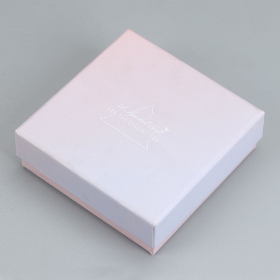 Picture of Paper & Sponge Jewelry Gift Boxes Square Light Blue & Light Pink 12cm(4 6/8") x 12cm(4 6/8") , 2 PCs