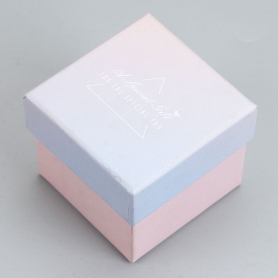 紙+ベルベット ジュエリーギフト ジュエリーボックス 正方形 水色+薄ピンク 79mm x 79mm 、 2 個 の画像