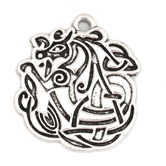 Picture of Zinc Based Alloy Celtic Knot Pendants Wolf Antique Silver Color Hollow 35mm(1 3/8") x 24mm(1"), 10 PCs