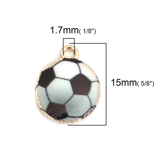 Picture of Zinc Based Alloy Sport Charms Football KC Gold Plated Black & White Enamel 15mm x 12mm, 10 PCs