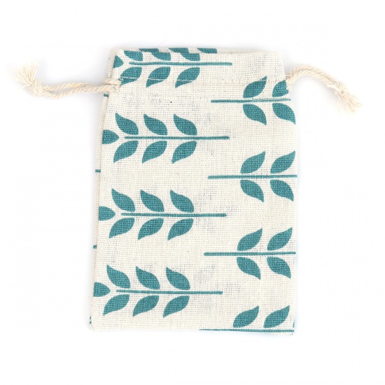 Picture of Cotton Cloth Drawstring Bags Rectangle Green Blue (Usable Space: Approx 11x10cm) 14cm(5 4/8") x 10cm(3 7/8"), 5 PCs