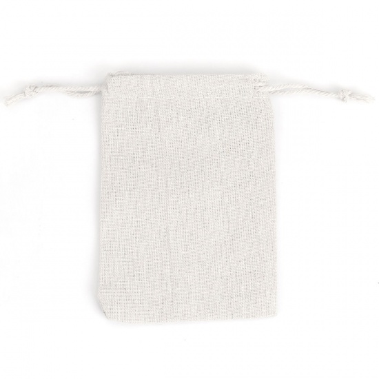 Picture of Cotton Cloth Drawstring Bags Rectangle Light Khaki (Usable Space: Approx 11x10cm) 14cm(5 4/8") x 10cm(3 7/8"), 5 PCs