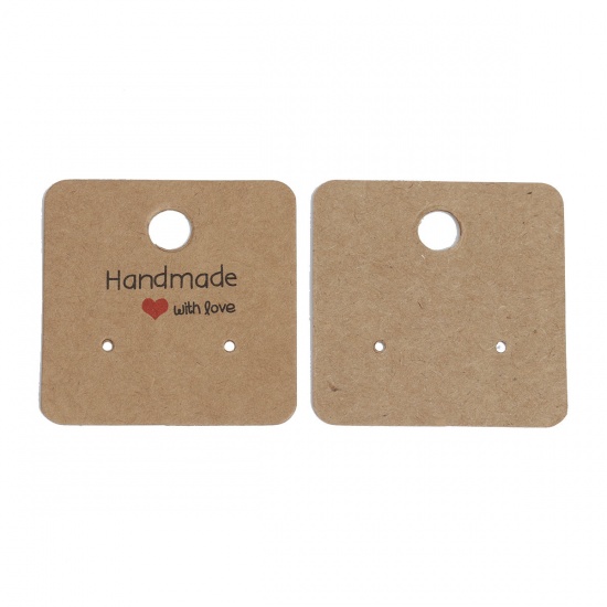 Picture of Paper Jewelry Display Card Square Light Coffee Message Pattern 40mm x 40mm, 100 Sheets
