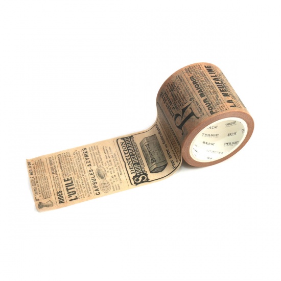 Picture of Paper Adhesive Washi Tape Coffee Newspaper 40mm, 1 Piece (Approx 8 M/Roll)