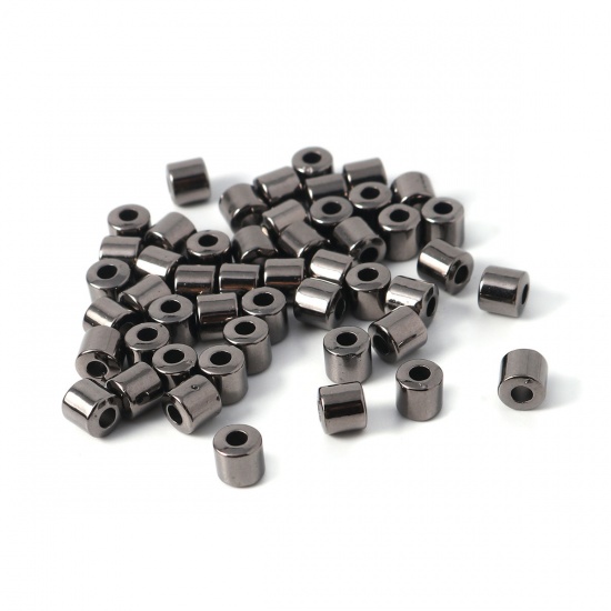 Picture of CCB Plastic Beads Cylinder Gunmetal About 6mm x 6mm, Hole: Approx 2.6mm, 300 PCs