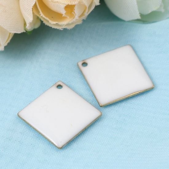 Picture of Brass Enamelled Sequins Charms Rhombus Brass Color White 21mm x 21mm, 10 PCs                                                                                                                                                                                  