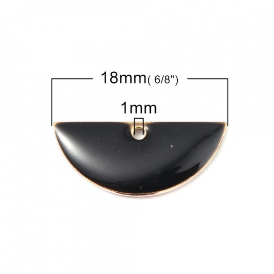 Picture of Brass Enamelled Sequins Charms Half Round Brass Color Black 18mm x 8mm, 10 PCs                                                                                                                                                                                