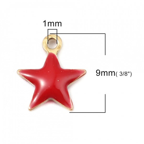 Picture of Brass Enamelled Sequins Charms Pentagram Star Brass Color White 9mm x 8mm, 10 PCs                                                                                                                                                                             