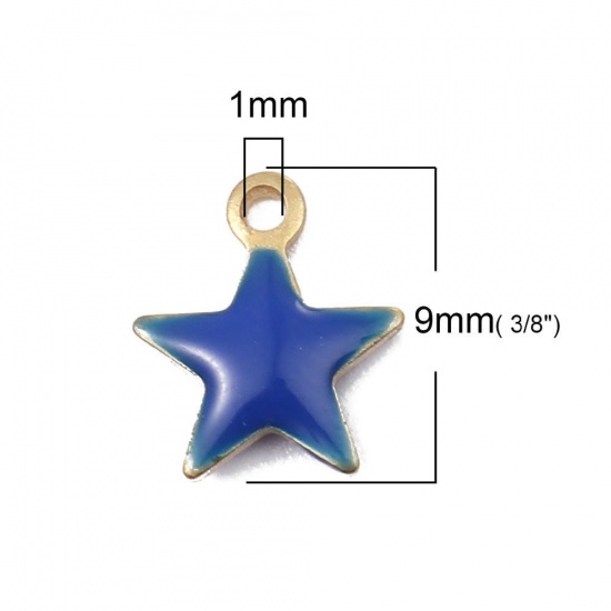 Изображение Латунь Эмалированные Блестки Подвески Звезда Латунный Цвет Синий 9мм x 8мм, 10 ШТ                                                                                                                                                                             