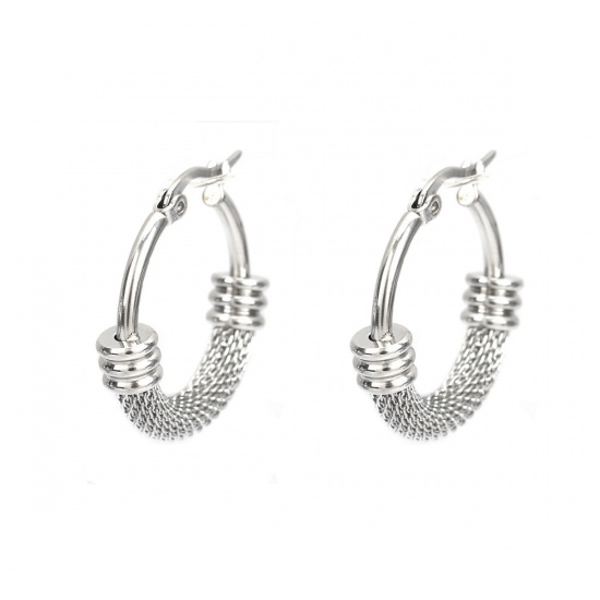 Imagen de 304 Acero Inoxidable Pendientes Círculos Chapado en Oro Ronda Hueco 29mm x 28mm, Post/ Wire Size: (17 gauge), 1 Par