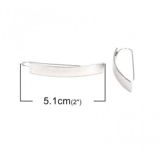 Picture of 304 Stainless Steel Earrings Silver Tone Arc 5.1cm x 0.7cm, Post/ Wire Size: (21 gauge), 1 Pair