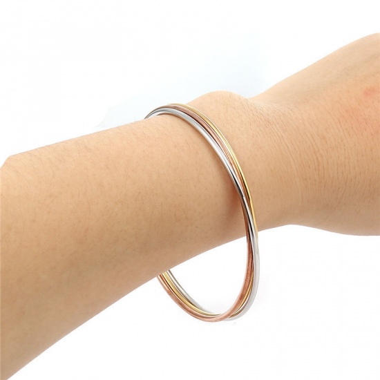 Picture of 304 Stainless Steel Stacking Bangles Bracelets Mixed Irregular Ripple 23cm(9") long - 22cm(8 5/8") long, 1 Set ( 3 PCs/Set)