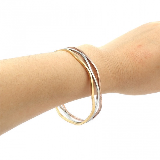 Picture of 304 Stainless Steel Stacking Bangles Bracelets Mixed Irregular Ripple 23cm(9") long - 22cm(8 5/8") long, 1 Set ( 3 PCs/Set)