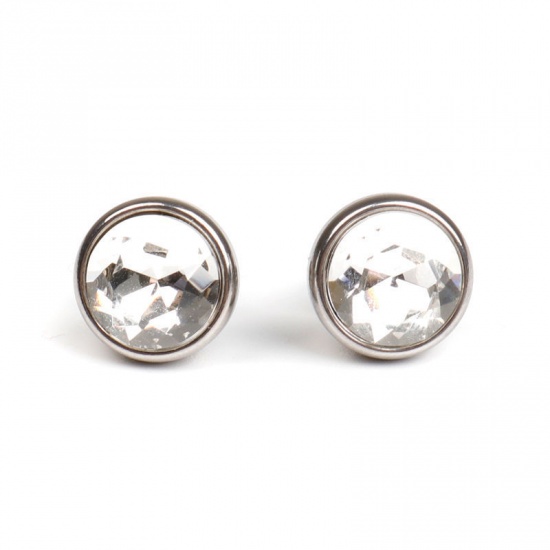 Picture of 304 Stainless Steel June Birthstone Ear Post Stud Earrings Silver Tone Round Purple Rhinestone 10mm Dia., Post/ Wire Size: (21 gauge), 1 Pair