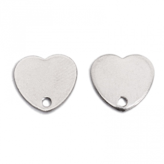 Picture of 304 Stainless Steel Chain Tail Extender Charms Heart Silver Tone 10mm x 9mm, 10 PCs