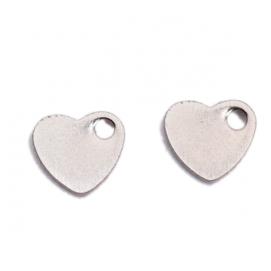 Picture of 304 Stainless Steel Charms Silver Tone Heart 6mm x 5mm, 10 PCs