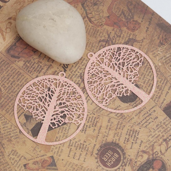 Picture of Brass Pendants French Gray Round Tree of Life Filigree Stamping 4.3cm x 4cm, 5 PCs                                                                                                                                                                            