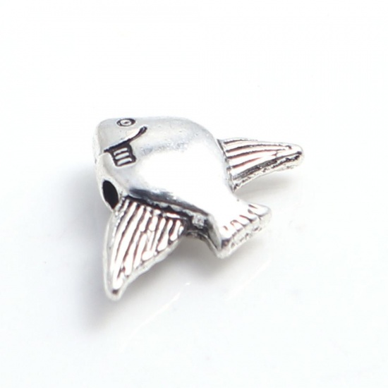 Picture of Zinc Based Alloy Ocean Jewelry Beads Fish Animal Antique Silver Color 16mm x 10mm, Hole: Approx 1.8mm, 50 PCs