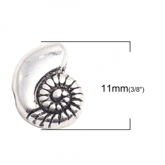 Immagine di Lega di Zinco Gioielli Oceanici Perline Conchiglia Argento Antico Circa 11mm x 8mm, Foro:Circa 1.8mm, 50 Pz