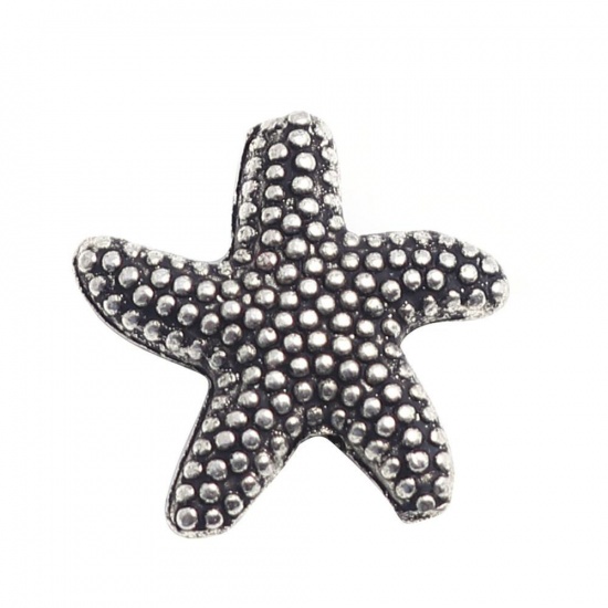 Picture of Zinc Based Alloy Ocean Jewelry Beads Star Fish Antique Silver Color 14mm x 14mm, Hole: Approx 1.6mm, 100 PCs