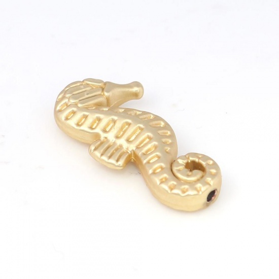 Picture of Zinc Based Alloy Ocean Jewelry Beads Seahorse Animal Matt Real Gold Plated 20mm x 9mm, Hole: Approx 4.6mm, 10 PCs