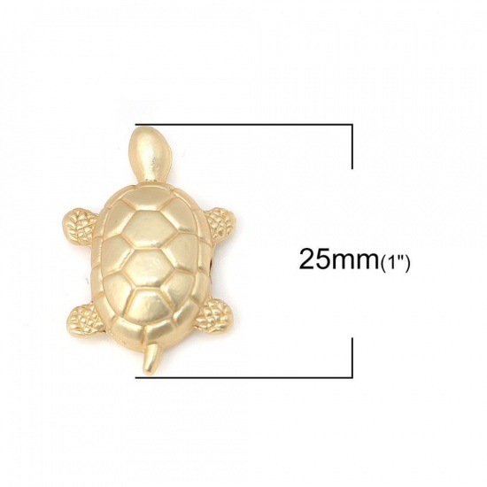 Picture of Zinc Based Alloy Ocean Jewelry Beads Sea Turtle Animal Matt Real Gold Plated 25mm x 17mm, Hole: Approx 2.5mm, 5 PCs