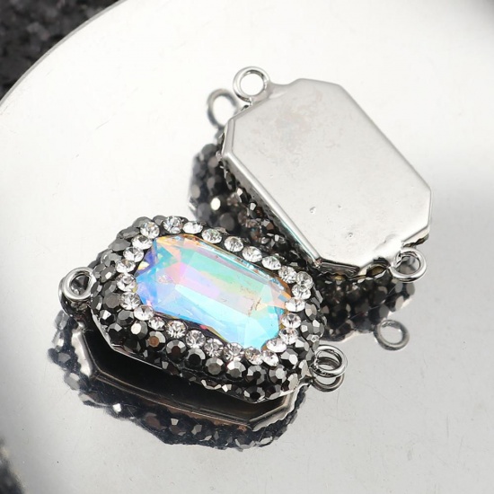 Bild von Messing + Glas Verbinder Rechteck Transparent Facettiert Transparent Strass 26mm x 15mm, 2 Stück