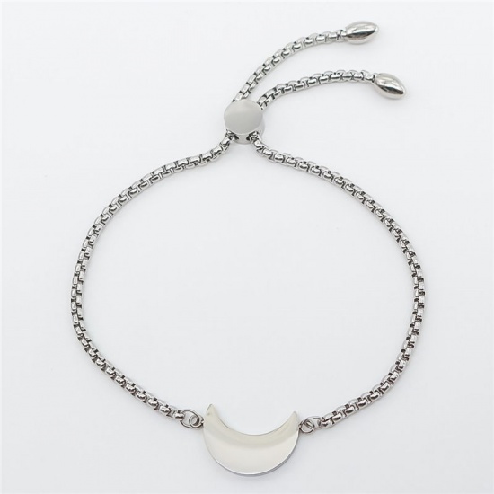 Picture of 316 Stainless Steel Adjustable Slider/ Slide Bolo Bracelets Gold Plated Half Moon 28cm(11") long, 1 Piece