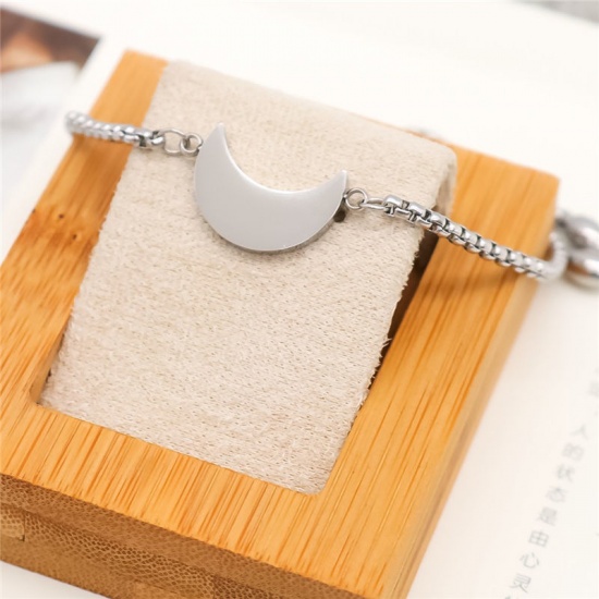 Picture of 316 Stainless Steel Adjustable Slider/ Slide Bolo Bracelets Gold Plated Half Moon 28cm(11") long, 1 Piece