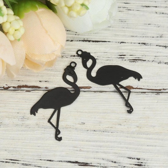 Bild von Messing Filigran Stempel Verzierung Charms Flamingo Blau 27mm x 17mm, 30 Stück                                                                                                                                                                                