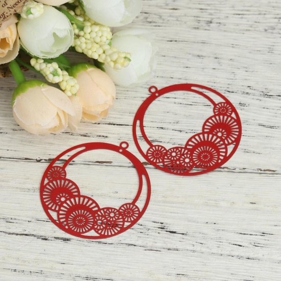 Image de Pendentifs Estampe en Filigrane en Laiton Rond Noir Roue Dentée 42mm x 39mm, 10 Pcs