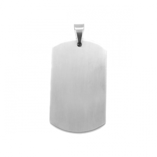 Picture of 304 Stainless Steel Pendants Rectangle Silver Tone Blank Stamping Tags One Side 5.2cm x 2.6cm, 1 Piece