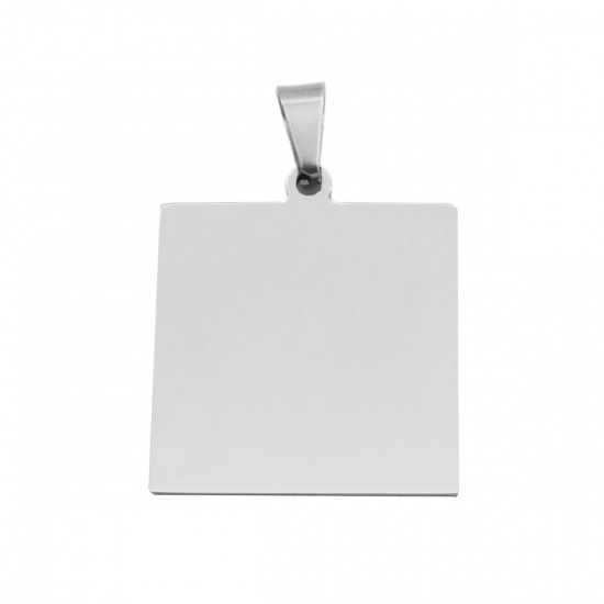 Immagine di 304 Acciaio Inossidabile Etichette di Stampaggio Vuote Ciondoli Quadrato Tono Argento Lucidatura Unilaterale 4.3cm x 3cm , 1 Pz