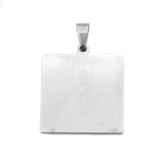 Picture of 304 Stainless Steel Blank Stamping Tags Pendants Square Silver Tone One-sided Polishing 4.3cm x 3cm, 1 Piece
