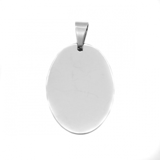 Immagine di 304 Acciaio Inossidabile Etichette di Stampaggio Vuote Ciondoli Ovale Tono Argento Lucidatura Unilaterale 4.3cm x 2.5cm , 1 Pz