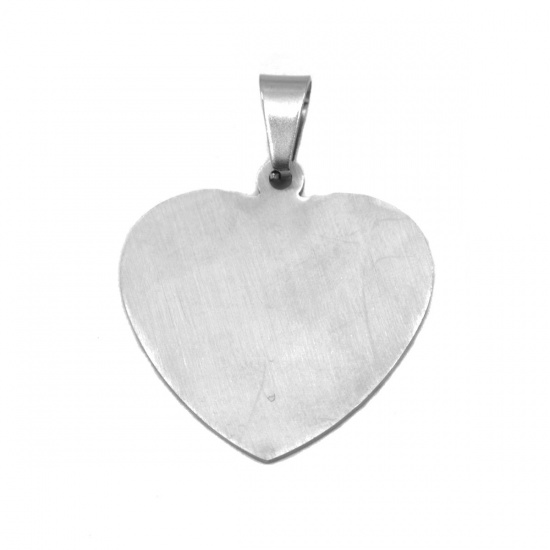 Picture of 304 Stainless Steel Blank Stamping Tags Pendants Heart Silver Tone One-sided Polishing 3.8cm x 3cm, 1 Piece