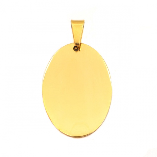 Picture of 304 Stainless Steel Blank Stamping Tags Pendants Oval Gold Plated One-sided Polishing 4.3cm x 2.5cm, 1 Piece