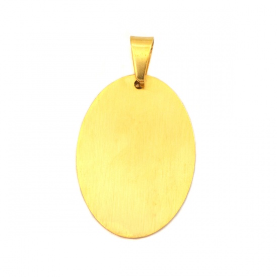 Immagine di 304 Acciaio Inossidabile Etichette di Stampaggio Vuote Ciondoli Ovale Oro Placcato Lucidatura Unilaterale 4.3cm x 2.5cm , 1 Pz