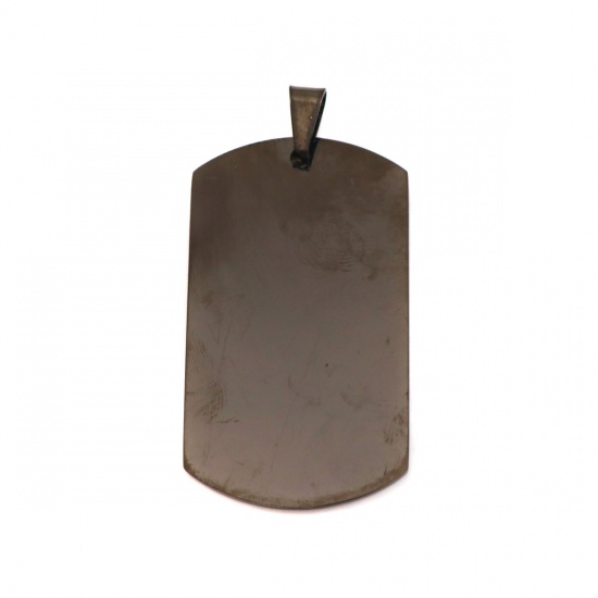 Picture of 304 Stainless Steel Pendants Rectangle Gunmetal Blank Stamping Tags One Side 35mm x 18mm, 1 Piece