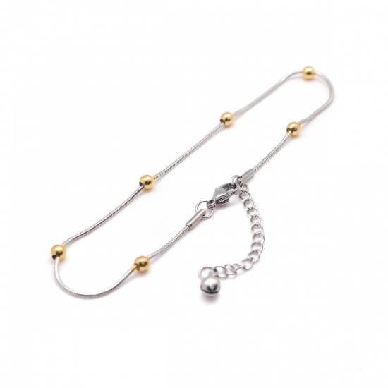 Picture of 304 Stainless Steel Anklet Silver Tone Golden Round 23.5cm(9 2/8") long, 1 Piece