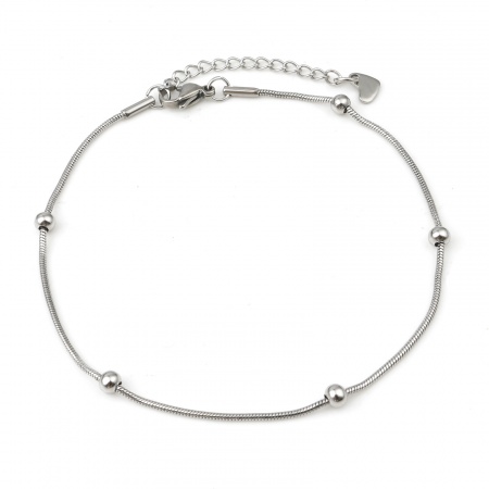 Picture of Wholesale 304 Stainless Steel Snake Chain Anklet, Silver Tone Women's Stylish Ins Style Gift Jewelry Supply, 23.5cm(9 2/8") long, 1 Piece